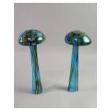 Pair of hand blown art glass mushrooms figures