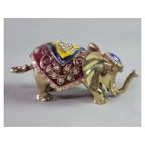 Brass enameled elephant hinged trinket box