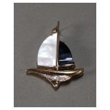 14k gold, diamond, MOP, and onyx sailboat pendant