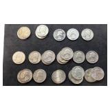 28 Washington silver quarters, 1942-1964