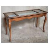 Vintage walnut display table with key