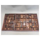 Antique wood type case with accessories