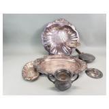 Group of silver plate trays, compote, etc