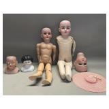 Antique bisque head dolls and porcelain heads