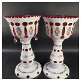Pair of vintage Bohemian cranberry glass lusters