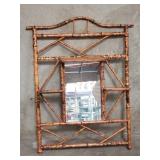 Vintage bamboo wall shelf mirror