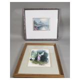 Pair of vintage watercolor paintings