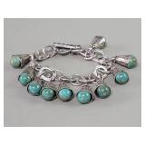 Sterling silver and turquoise charm bracelet