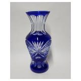 Vintage Bohemian blue cut to clear glass vase