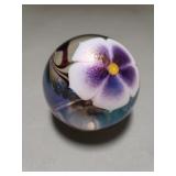 Signed Abelman art glass purple floral paperweight