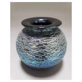 Vinatge signed Abelman art glass vase dark blue