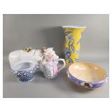 Group of porcelain and ceramic planters, vase, etc