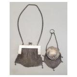 Pair of antique German silver mesh bags