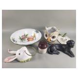 Group of ceramic pitcher, bowl, mirror, c