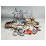 Box of brass, iron, silver plate, duck planter,