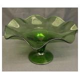 Vintage emerald green art glass compote