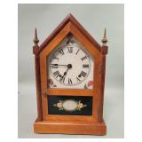 Mahogany and glass Cathedral style mantel clock