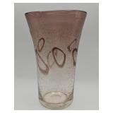 Hand-blown pink seeded art glass vase with