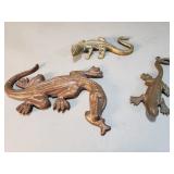 Three vintage brass lizard figurines