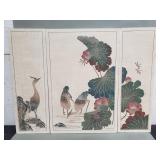 Asian engraved and hand painted three piece wall