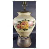 Vintage hand-painted glass and metal table lamp