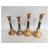 Four brass and metal candlesticks