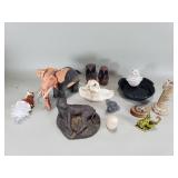Group of figurines, wood, marble, composite
