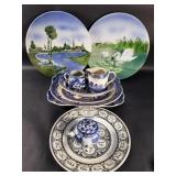 Group of vintage porcelain and ceramic plates,