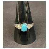 Vintage sterling silver adjustable blue cabochon