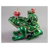 Enameled frog hinged trinket box