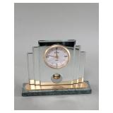 Vintage Bulova quartz glass and marble desk clock