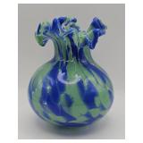 Hand-blown blue and green pulled-feather art