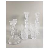 Group of crystal and cut glass candle sticks,
