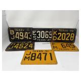 Group of six vintage Texas license plates