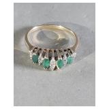 10k gold,  emerald and diamond ring