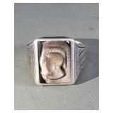 Vintage silver ring depicting a Roman soldier