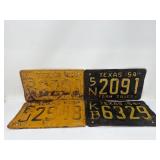 Group of four vintage Texas license plates