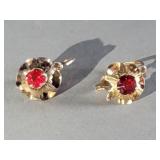 10k gold earrings with red glass stone