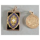 Pair of vintage 10k gold and enameled pendants