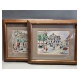 Pair of signed F. Brighton gouache on satin