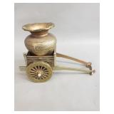 2 pc. brass tone aluminum vase and stand