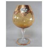 Vintage Bohemian amber glass brandy snifter