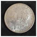 1921 Morgan silver dollar coin.
