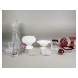 Group of crystal and glass, bowl, vase, decanter