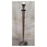 Vintage brass and wood torchiere floor lamp
