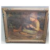 Framed hand embellished Realism style print