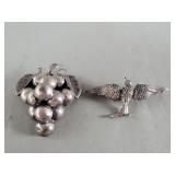 Mexican silver grape cluster brooch, silver