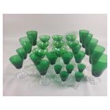 Group of vintage green glass goblets