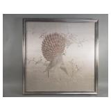 Framed vintage Asian silk embroidery under glass