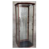 Vintage oak display cabinet with curved glass